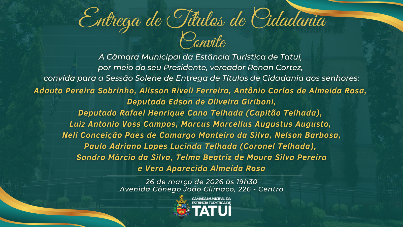 TREZE TÍTULOS DE CIDADANIA SERÃO ENTREGUES EM SESSÃO SOLENE NA CÂMARA DE TATUÍ