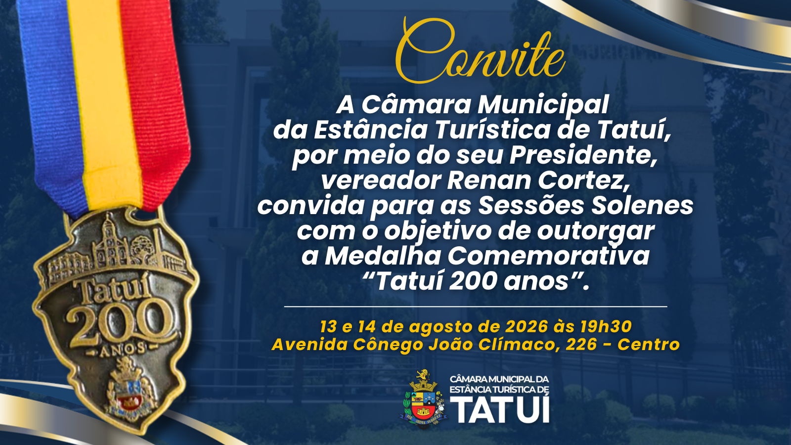 MEDALHA COMEMORATIVA “TATUÍ 200 ANOS” SERÁ ENTREGUE EM SOLENIDADES NA CÂMARA